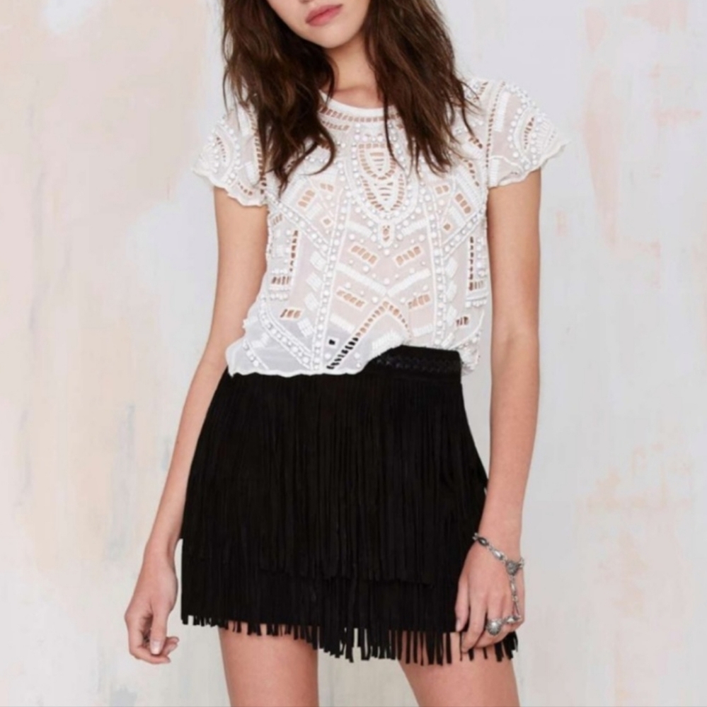 FLAWED✨️Lovers + Friends White Crochet Detailed Top Medium